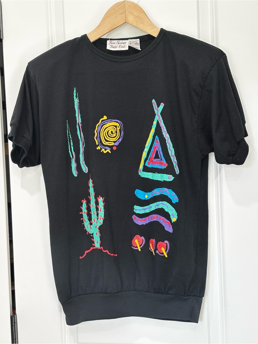 Black Graphic Short Sleeve Tee with Colorful Desert Motifs
